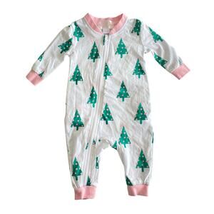 Cecil and Lou Baby Girl Christmas Tree Bow Ruffle Zip Sleeper Pajamas 0-3m